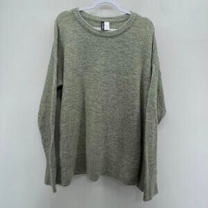 H&M Divided Tunic Sweater Womens Large Green‎ Crewneck Long Length